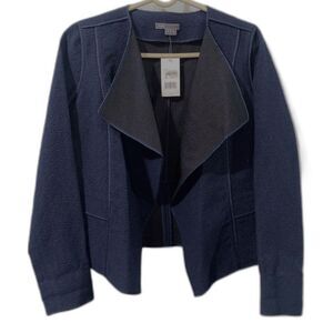 Vince Womens Navy Blue Asymmetric Boucle Jacket Textured Open Blazer Size Small